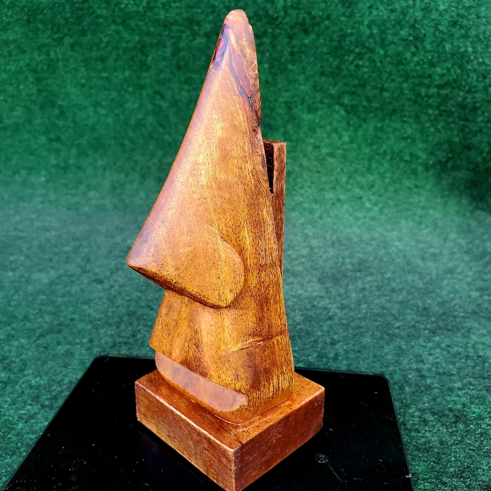 VTG MCM Easter Island Style Handcarved Wood Eyeglasses Stand 7in